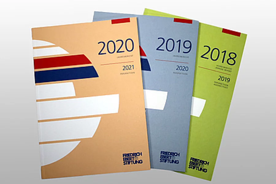Covers of the FES Annual reports 2020, 2019 and 2018