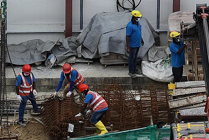 Construction workers on a building site 