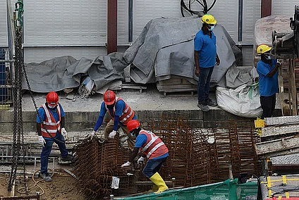 Construction workers on a building site 