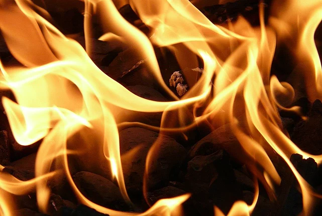 Flames in front of a dark background